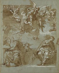 Der Engel drängt Joseph zur Flucht nach Ägypten